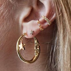 Trendy Moon Star Stud boucles d'oreilles Kit strass alliage boucles d'oreilles ensemble s bijoux - Newchic - Modalova