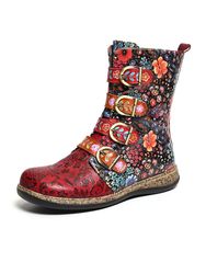 SOCOFY Bottes courtes plates rétro à petites fleurs avec boucle en métals - Newchic - Modalova