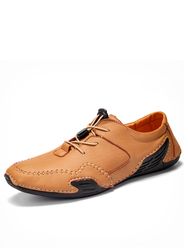 Menico Menico Men Hand Stitching Comfort Lace Up Soft Chaussures de conduite en cuir - Newchic - Modalova