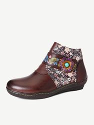 SOCOFY Petites fleurs rétro Colorful Surpiqûres Soft Bottes plates en cuir - Newchic - Modalova