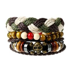 Vintage multicouche Bracelet Punk En Cuir Tresse Perle Crâne Bracelet Bracelet Bijoux Ethniquess - Newchic - Modalova