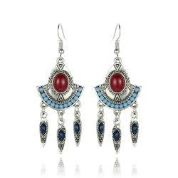 Bohemian Ear boucles d'oreilles Fan géométrique Turquois glands boucles d'oreilles bijoux ethniques pour les s - Newchic - Modalova