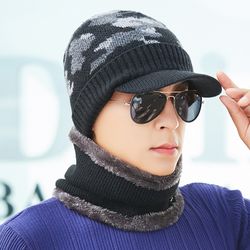 Hommes Hiver Chaud Laine Velours Tricot Visage Masque Chapeau Mode Sports De Plein Air Vélo Bonnet Écharpe Costume - Newchic - Modalova