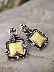 Boucles d'oreilles trèfle à quatre feuilles en argent plaqué vintage 925 Boucles d'oreilles pendentif fleur époxy - Newchic - Modalova