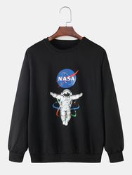 Sweat-shirt décontracté décontracté à col rond et à imprimé astronaute de la NASA en noir - Newchic - Modalova