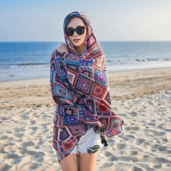 S été Vintage mode multi-usages coton et lin impression suspendue écharpe extérieure foulard de plage - Newchic - Modalova