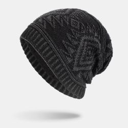 S laine motif diamant extérieur garder au chaud bonnet sans bord bonnet en laine tricoté - Newchic - Modalova