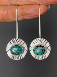 Boucles d'oreilles vintage en argent 925s en alliage sculpté avec pendentif turquoise - Newchic - Modalova