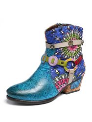 SOCOFY s imprimant des bottes courtes en caoutchouc à talon bas avec fermeture éclair - Newchic - Modalova