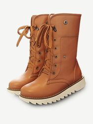 Bottes Pointure Large Plates Chaudes avec Boutons Portables de Multi-façons avec Doublure en Fourrure à Lacet - Newchic - Modalova
