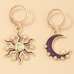 Mode soleil lune pendentif boucles d'oreilles diamant monture étoile métal s boucles d'oreilles bijoux - Newchic - Modalova