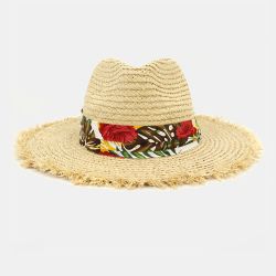 Chapeau de plage de protection solaire de chapeau de paille de raphia de modèle imprimé par s - Newchic - Modalova