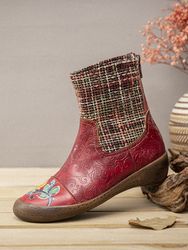 SOCOFY Bottes courtes plates en cuir véritable gaufré en laine à carreaux - Newchic - Modalova