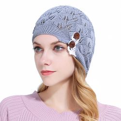 Bonnet Décontracté en Laine Dentelle avec Bouton à Tricot Bob Ajouré Chaud - Newchic - Modalova