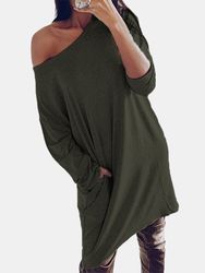 Blouse décontractée lâche à manches longues de couleur unie à épaules dénudées pour les s - Newchic - Modalova