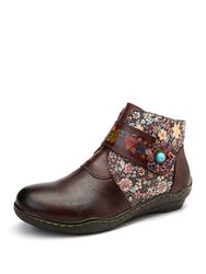 SOCOFY Petites fleurs rétro Colorful Surpiqûres Soft Bottes plates en cuir - Newchic - Modalova