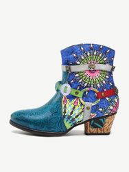 SOCOFY s imprimant des bottes courtes en caoutchouc à talon bas à glissière bleue - Newchic - Modalova