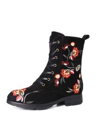 SOCOFY motif brodé tout l'hiver noir chaud confortable fermeture éclair à lacets bottes plates - Newchic - Modalova