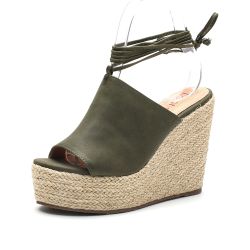 LOSTISY Peep Toe Couleur Unie À Lacets Espadrilles Décontractées Sandales Compensées - Newchic - Modalova