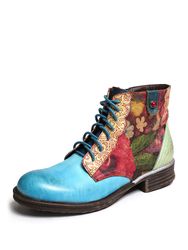 SOCOFY Aquarelle fleur en cuir véritable épissure à glissière à lacets bottes courtes plates - Newchic - Modalova