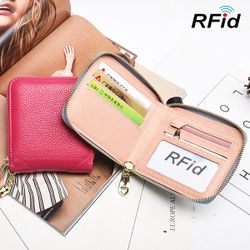 RFID s En Cuir Véritable Bifold Portefeuille Court 4 Carte Fente Gland Solide Porte-Monnaie - Newchic - Modalova