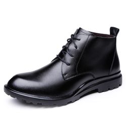 Bottes homme décontractées antidérapantes doublées de peluche en cuir de vache à lacets - Newchic - Modalova