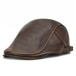 Casquette Plate Unie en Cuir Chapeau Décontracté Chaud Coupe-vent avec Boucle Ajustable - Newchic - Modalova