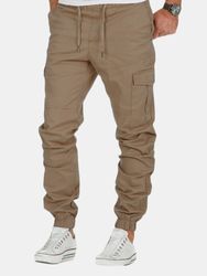 Pantalon slim en couleur pure à taille élastique à multi-poches avec cordon de serrage - Newchic - Modalova