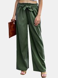 Pantalon décontracté à taille élastique avec ceinture Bowknot de couleur unie - Newchic - Modalova