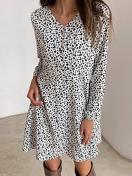Robe mi-longue décontractée à imprimé floral et col en V à manches longues - Newchic - Modalova