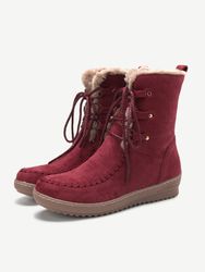 S hiver daim doublé en peluche couture fermeture éclair latérale à lacets bottes courtes plates - Newchic - Modalova