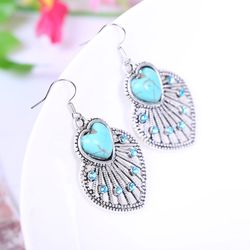 Boucles d'oreilles bohème boucles d'oreilles creux forme de ventilateur bleu Turquoise boucles d'oreilles charme coeur bijoux pour les s - Newchic - Modalova