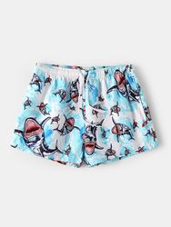 Pantalon de plage à imprimé fleuri et requin bleu clair Short de bain à cordon de serrage - Newchic - Modalova