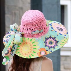 Chapeau de paille imprimé pour hommes avec chapeau de parasol à bord UV Casquette pliable de protection - Newchic - Modalova