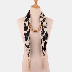 Collier multicouche en mousseline de soie bohème grand imprimé léopard imprimé serpent collier foulard perlé pompon - Newchic - Modalova