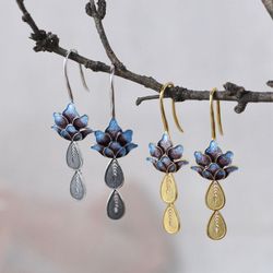 Boucles d'oreilles vintage en argent sterling 925 plaqué or plume de paon bleu brûlé s boucles d'oreilles - Newchic - Modalova