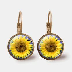 Bohème géométrique rond pendentif boucles d'oreilles métal verre gemme tournesol s boucles d'oreilles bijoux - Newchic - Modalova