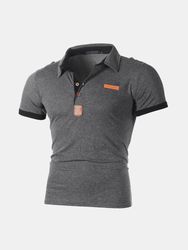 Chemise de golfs d'affaires Patchwork à manches courtes Slim printemps été Casual Tops en coton - Newchic - Modalova