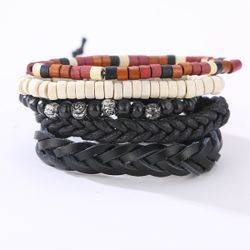 Bracelet en cuir vintage tissé tressé multicouche réglable bois perlé Bracelet cadeau pour les s - Newchic - Modalova