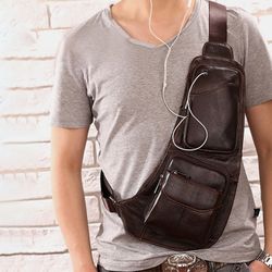 S solide en cuir véritable prise casque sac bandoulière sac poitrine sac à bandoulière - Newchic - Modalova