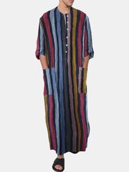 Plus Taille Multi-Color Striped Home Soft Peignoir d'intérieur à manches longues avec poches à la taille - Newchic - Modalova