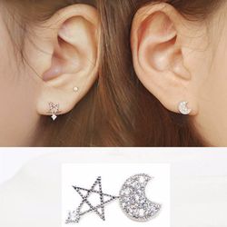 Boucles d'oreilles douces oreille boucles d'oreilles en argent Sterling S925 lune étoiles zircon bijoux élégants pour les s - Newchic - Modalova