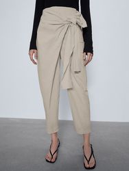 Pantalon taille élastique à taille élastique avec ceinture plissée asymétrique à jambes droites - Newchic - Modalova
