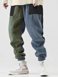 Pantalon de jogging décontracté en velours côtelé de couleur contrastante - Newchic - Modalova
