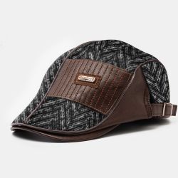 S de laine en cuir patchwork mode béret casquette plate personnalité avant chapeau - Newchic - Modalova