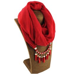 Collier multicouche en coton et lin imprimé bohème, couleur unie, pendentif pompon perlé, collier foulard - Newchic - Modalova