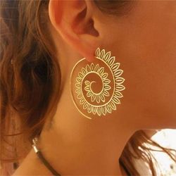 Style ethnique feuilles creuses boucles d'oreilles rondes en spirale boucles d'oreilles rotatives bijoux féminins - Newchic - Modalova