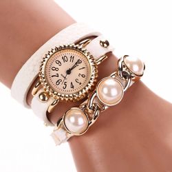 Montre à la mode avec bracelet en perles Montre en cuir à trois couches Montre à quartz étanche à la mode - Newchic - Modalova