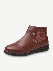 Impression de fleurs Doublure de fourrure chaude Casual Bottes noires plates - Newchic - Modalova