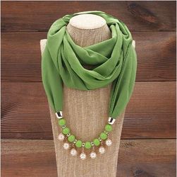 Collier foulard crème solaire ethnique pendentif pompon en mousseline de soie collier multicouche - Newchic - Modalova